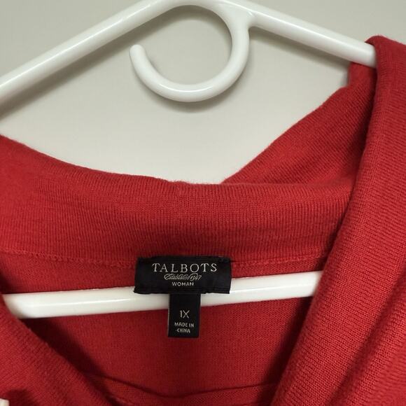 Talbots Womens Sweater 1X Red Plus Mock Boat Neck 3/4 Sleeves Classic Minimalist - Picture 2 of 4